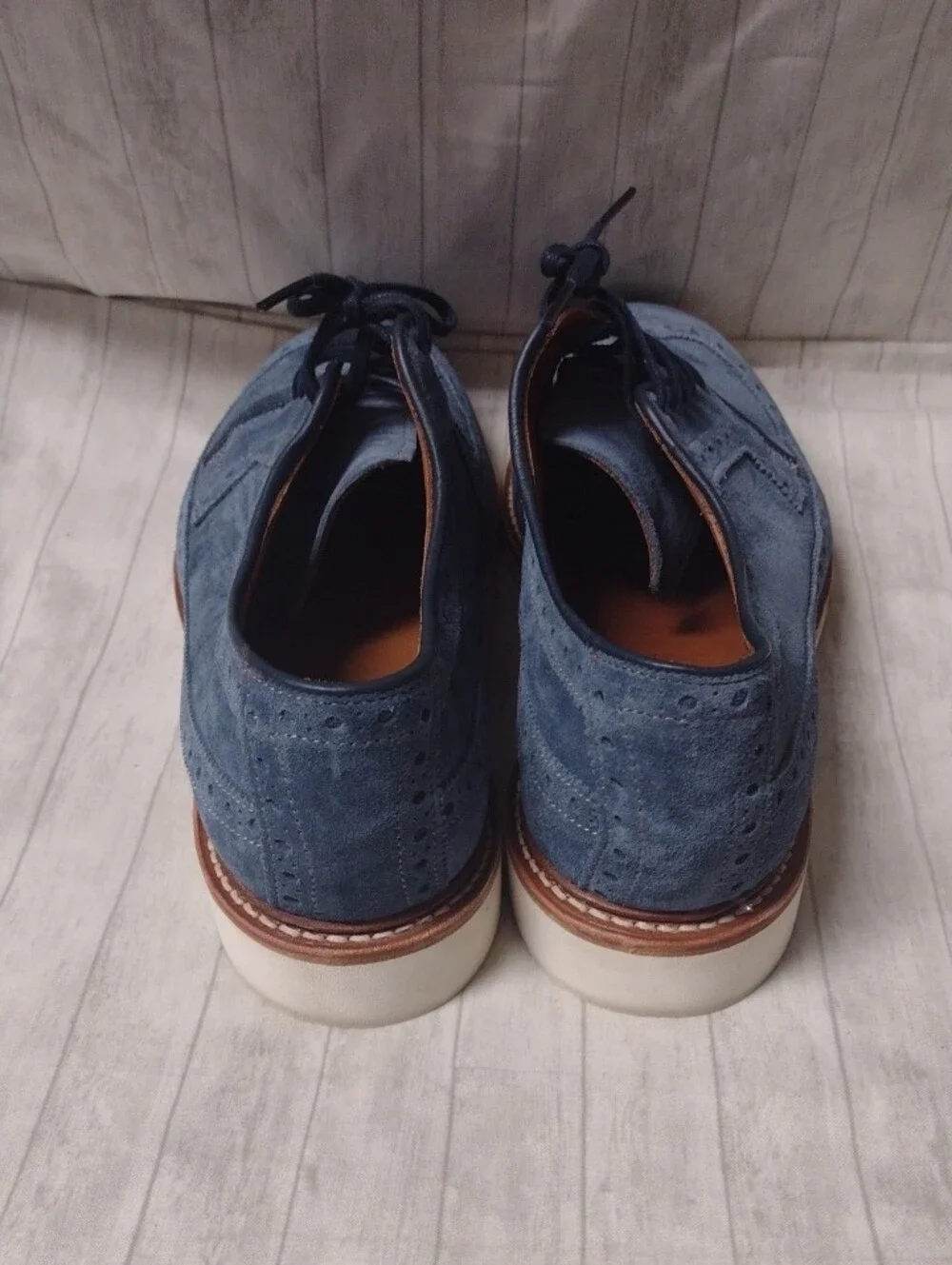 Allen Edmonds Men's Blue Suede Wingtip Lace-Up Shoes (J1148)